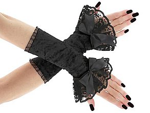 Rukavice - Zamatové rukavičky čierné s čipkou 03E - 8762457_