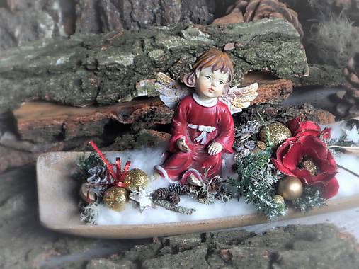  - Vianočná dekorácia s bordovým anjelikom - 8762144_