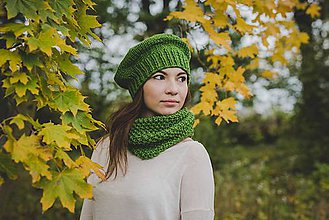 Čiapky, čelenky, klobúky - Pletený set - zelený na zimu - 8764152_