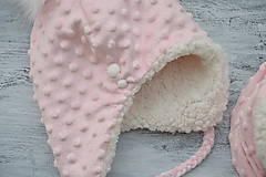 Detské súpravy - Minky ušianka+nákrčník Pink & fleece cream - 8765642_