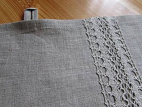 Úžitkový textil - Ĺanová utierka so zvyslou krajkou natur - 8767312_