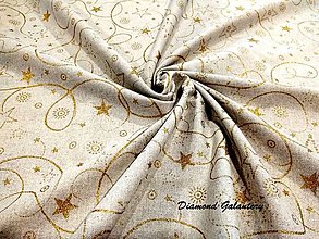 Textil - Látka pretkávaná lurexovou niťou - hviezdičky zlaté - cena za 10 cm - 8775890_