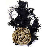 Ozdoby do vlasov - Fascinátor - zlatá ruža s čiernym perím - 8773788_