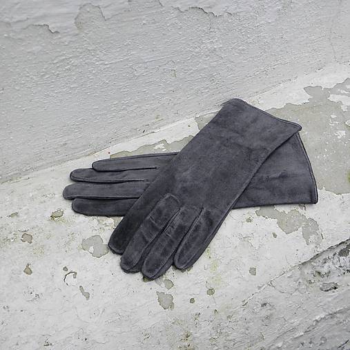 Šedé dámské semišové rukavice bezpodšívkové - delší