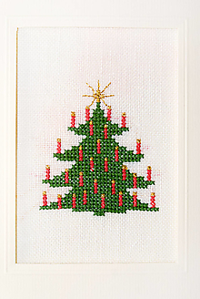 Papiernictvo - Vyšívaná vianočná pohľadnica "Vianočný stromček" - 8778912_
