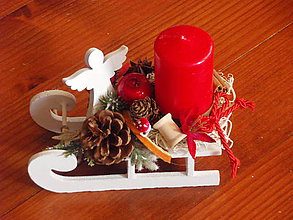Dekorácie - Vianočné sánky so sviečkou a anjelikom - 8777354_