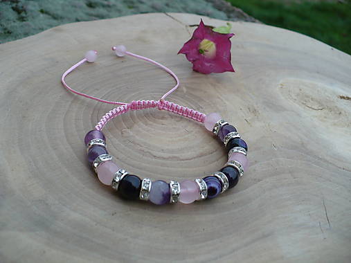 Náramky - shamballa náramok Ametyst, Achát, Ruženín - 8783534_
