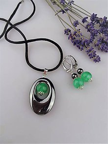 Sady šperkov - smaragdový jadeit, hematit náušnice prívesok - 8816104_