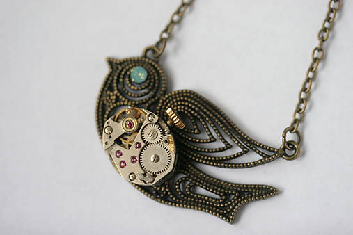  - Steampunkový náhrdelník Vtáčik - 8815779_