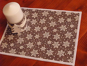Úžitkový textil - Vianočné jutové prestieranie sivo biele s vločkami - 8811566_
