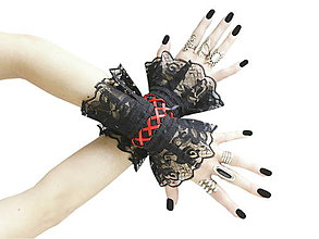 Náramky - Gothic čierne náramky na ruky s čipkou a šnurovaním 0140-07 - 8833967_