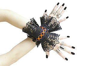Náramky - Gothic čierne náramky na ruky s čipkou a šnurovaním 0140-02 - 8834003_