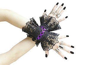 Náramky - Gothic čierne náramky na ruky s čipkou a šnurovaním 0140A - 8834008_