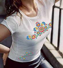 Topy, tričká, tielka - Tričko dámske farebné folk kvety 03 - 8832178_