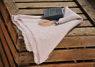 Úžitkový textil - ľanový uterák s odnímateľným koženým pútkom (sivoružový) - 8852402_