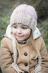 Detské čiapky - Zimná ušianka VLNA + ALPAKA ružová hmla - 8860519_