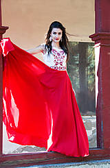 Šaty - Červené vyšívané šaty - 8864526_