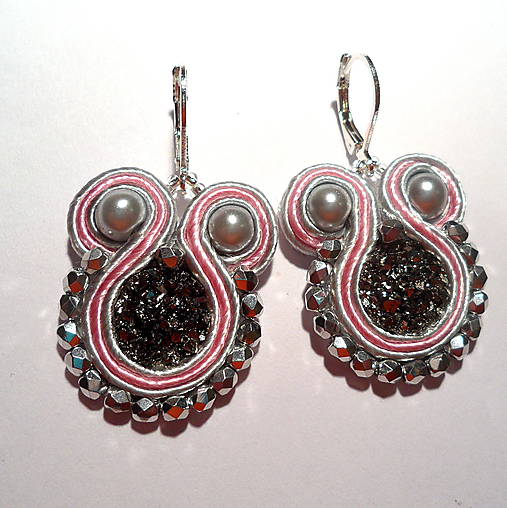 SOUTACHE náušnice (ruž.šedá)