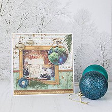 Papiernictvo - Royal Christmas - tyrkysovo-zlatá pohľadnica s balíčkom škorice - 8869619_
