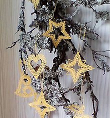 Dekorácie - paličkované vianočné ozdoby žlté - 8871990_