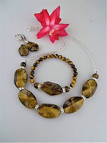 Sady šperkov - Tigrie oko náhrdelník, náramok, náušnice - 8883994_