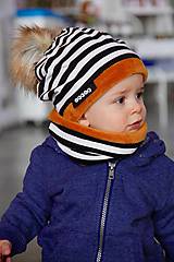 Detské súpravy - zimný Obojstranný set s menom a odopínacím brmbolcom black stripes & apricot - 8884429_