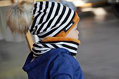 Detské súpravy - zimný Obojstranný set s menom a odopínacím brmbolcom black stripes & apricot - 8884433_