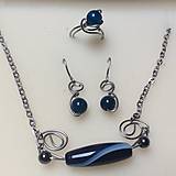 Sady šperkov - oceľová sada s modrým achátom - 8887302_