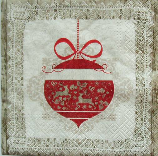 Papier - S1100 - Servítky - Vianoce, guľa, ozdoba, čipka, krajka, mašľa - 8898718_