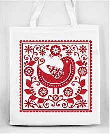 Nákupné tašky - Nákupná taška farebné folk kvety a vtáčik 05 (Červená) - 8898282_