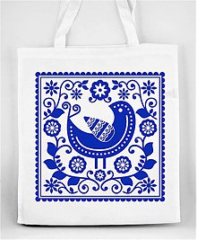 Nákupné tašky - Nákupná taška farebné folk kvety a vtáčik 05 (Modrá) - 8898292_
