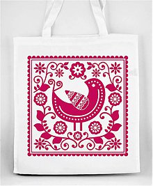 Nákupné tašky - Nákupná taška farebné folk kvety a vtáčik 05 (Ružová) - 8898297_