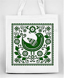 Nákupné tašky - Nákupná taška farebné folk kvety a vtáčik 05 (Zelená) - 8898298_