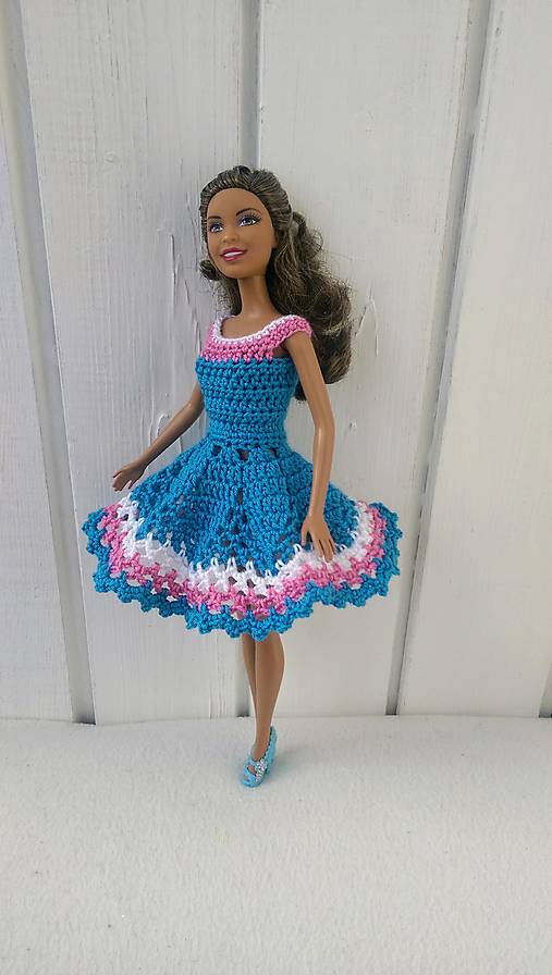  - Modré háčkované šaty pre Barbie - 8903458_