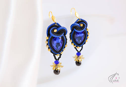 Náušnice - Soutache náušnice - "Tanečnice" (Modrá) - 8902237_