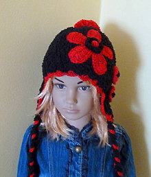 Detské čiapky - Cierno cervena usianka - 8906110_