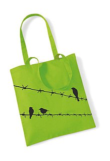 Nákupné tašky - Taška - vtáci na drôte (Zelená) - 8906833_
