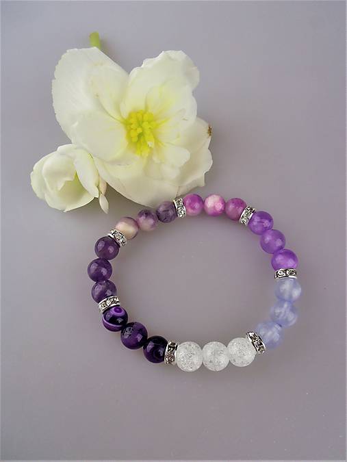 Náramky - Čakra tretieho oka náramok ametyst achát krištál... - 8908153_