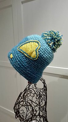 Čiapky, čelenky, klobúky - Háčkovaná čiapka - Slnečné srdce na modrom nebi - 8909081_