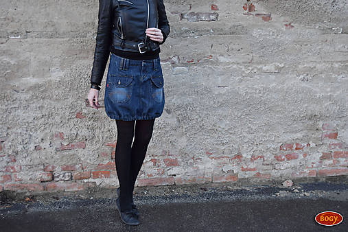  - tmavá modrá džínová sukně s kapsami, balonová - 36,38,40,42 (velikost 36) - 8913511_