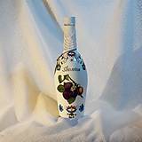 Nádoby - Fľaša na pálenku Slivka s ornamentami, čipkou a visačkou - 8910135_