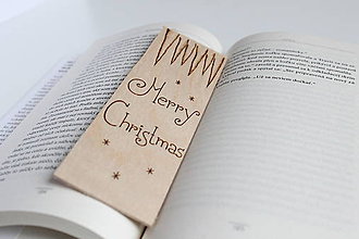Papiernictvo - Drevená záložka do knihy "Merry Christmas" - 8910891_