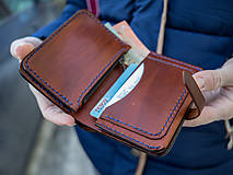 Peňaženky - Celokožená peňaženka "Praktik"/ karamel s modrým šitím - 8912322_
