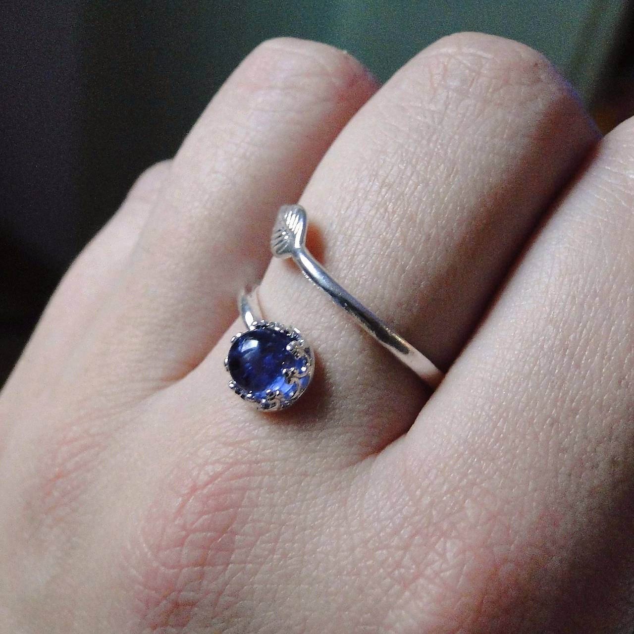Simple Leaf Silver Gemstone Ring Ag925 / Strieborný prsteň s minerálom  (Tanzanite / Tanzanit)