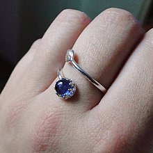 Prstene - Simple Leaf Silver Gemstone Ring Ag925 / Strieborný prsteň s minerálom  (Tanzanite / Tanzanit) - 8915293_