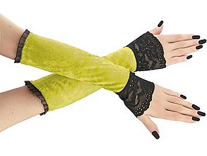 Rukavice - Dámské rukavice zamatové žlté s čipkou 01T - 8922074_