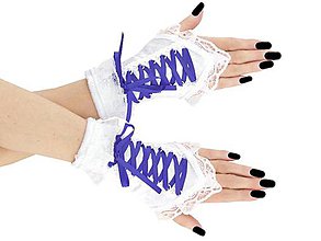 Rukavice - Dámské biele rukavičky s korzetovým šnurovaním 3D - 8922126_