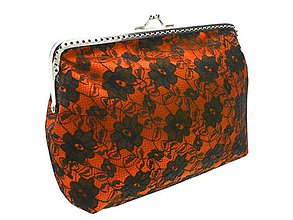 Kabelky - Saténová oranžová kabelka s čipkou ,spoločenská kabelka do ruky  05204 - 8925489_