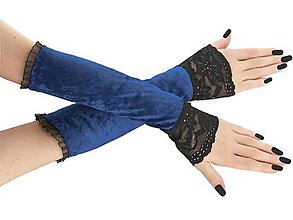 Rukavice - Dámské rukavice zamatové modré s čipkou 01T - 8925577_