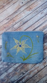 Taštičky - Kozmetická taška  (Riflovina + maľovaný kvet) - 8928583_